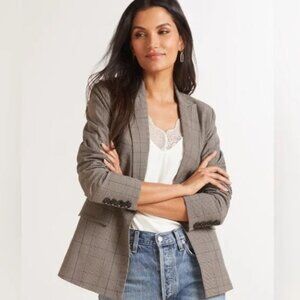 Evereve | Plaid Blazer Suit Coat Jacket Heritage Houndstooth Brown Plus Size XL